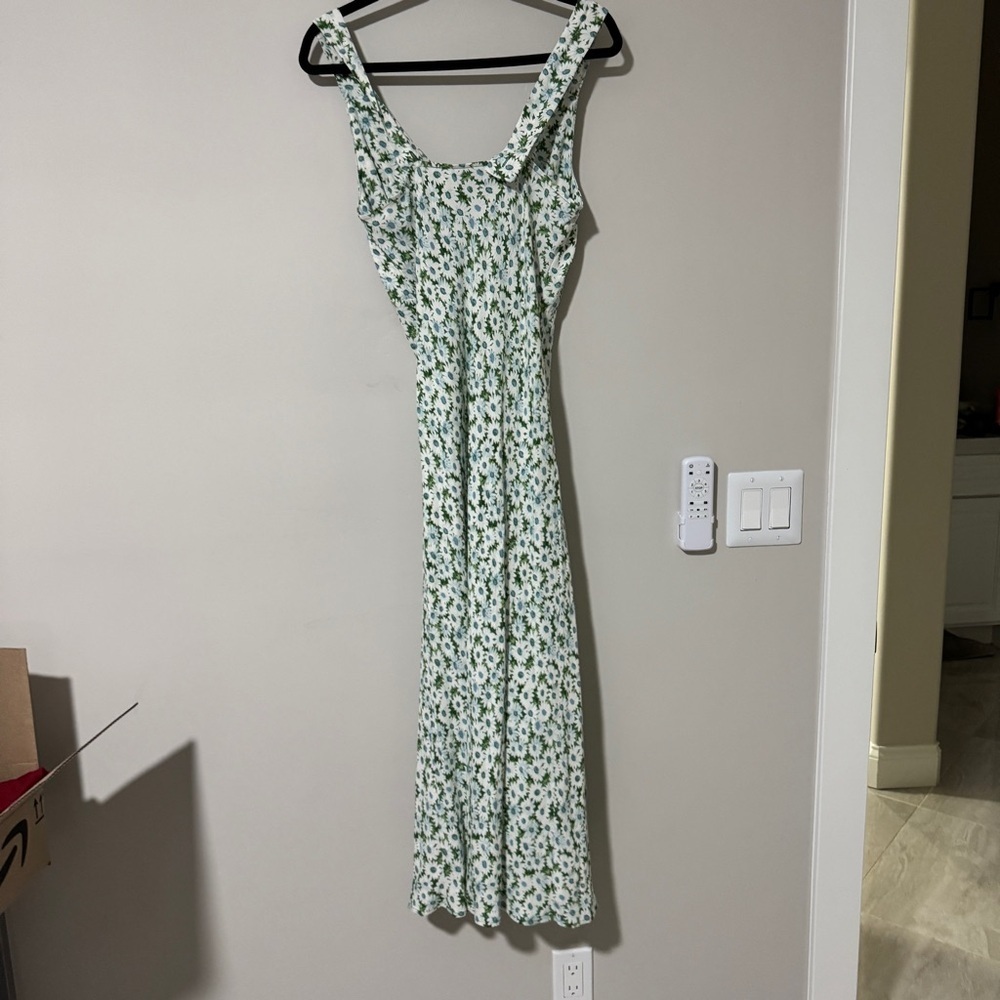 Reformation Beauden Sleeveless V Neck Crepe Midi Dress White Green Floral M - Picture 8 of 9